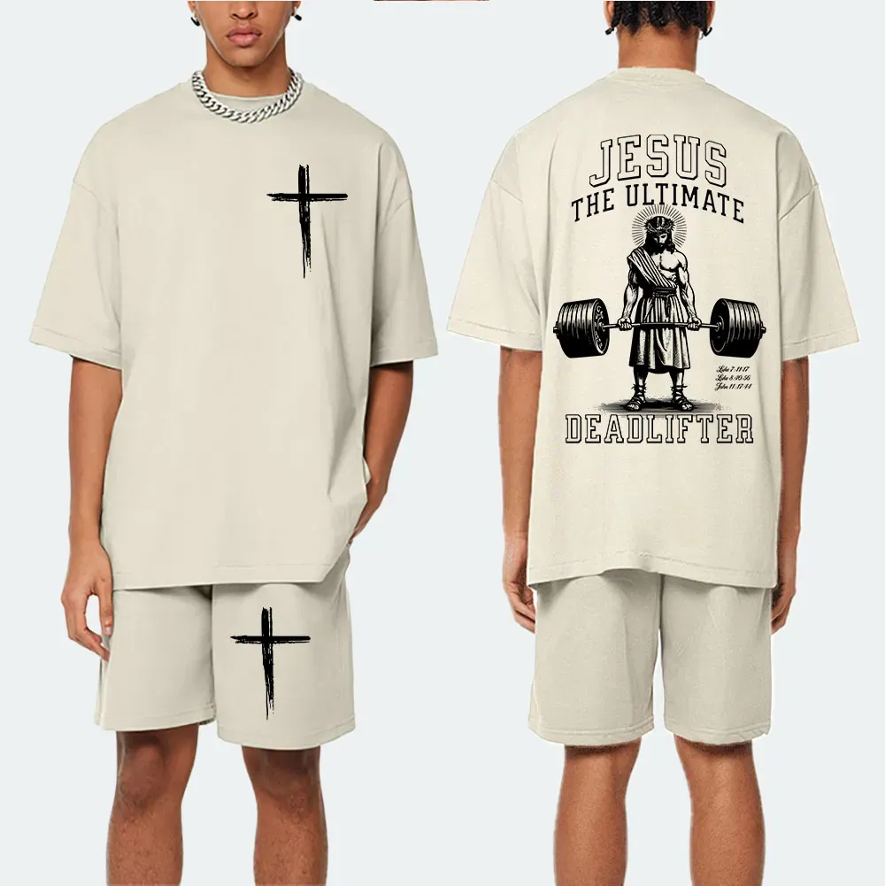 Jesus The Ultimate Deadlifter Christian Washed T-Shirt & Shorts
