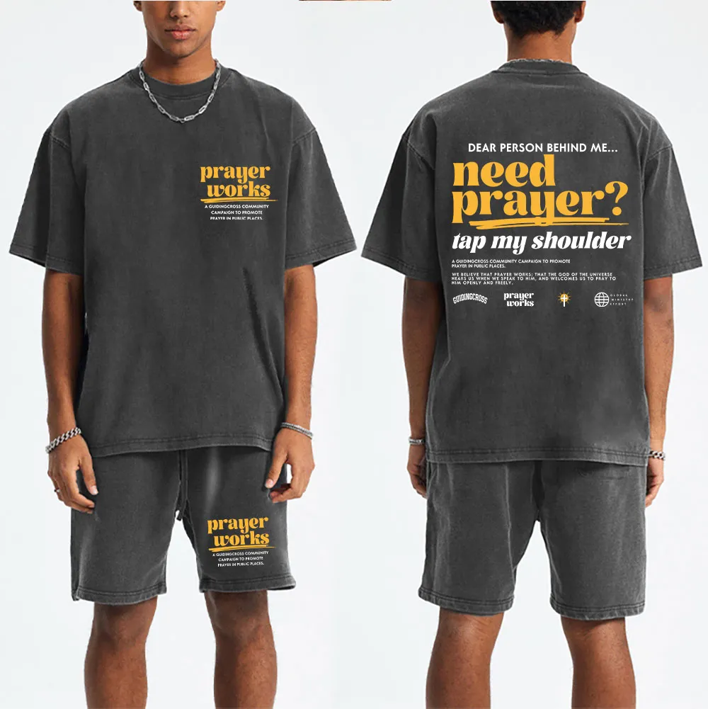 Need Prayer Tap My Shoulder Christian Washed T-Shirt & Shorts