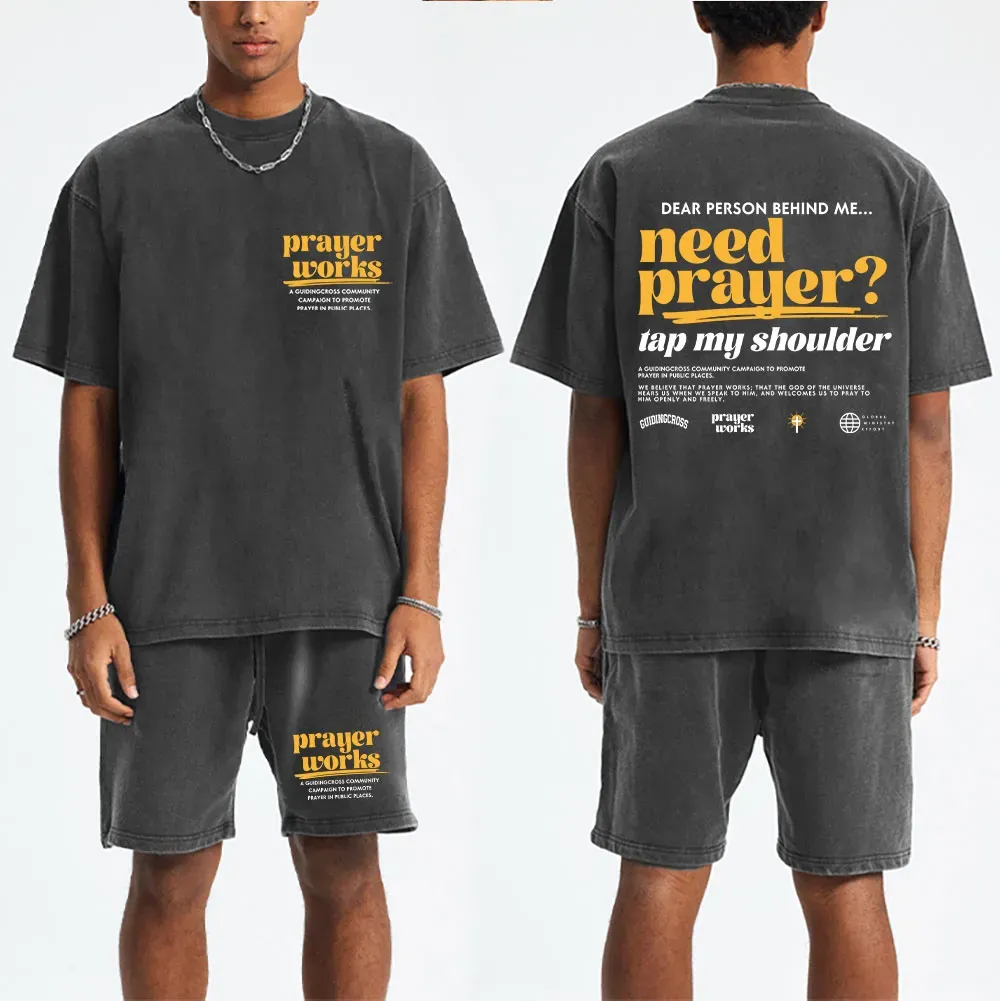 Need Prayer Tap My Shoulder Christian Washed T-Shirt & Shorts