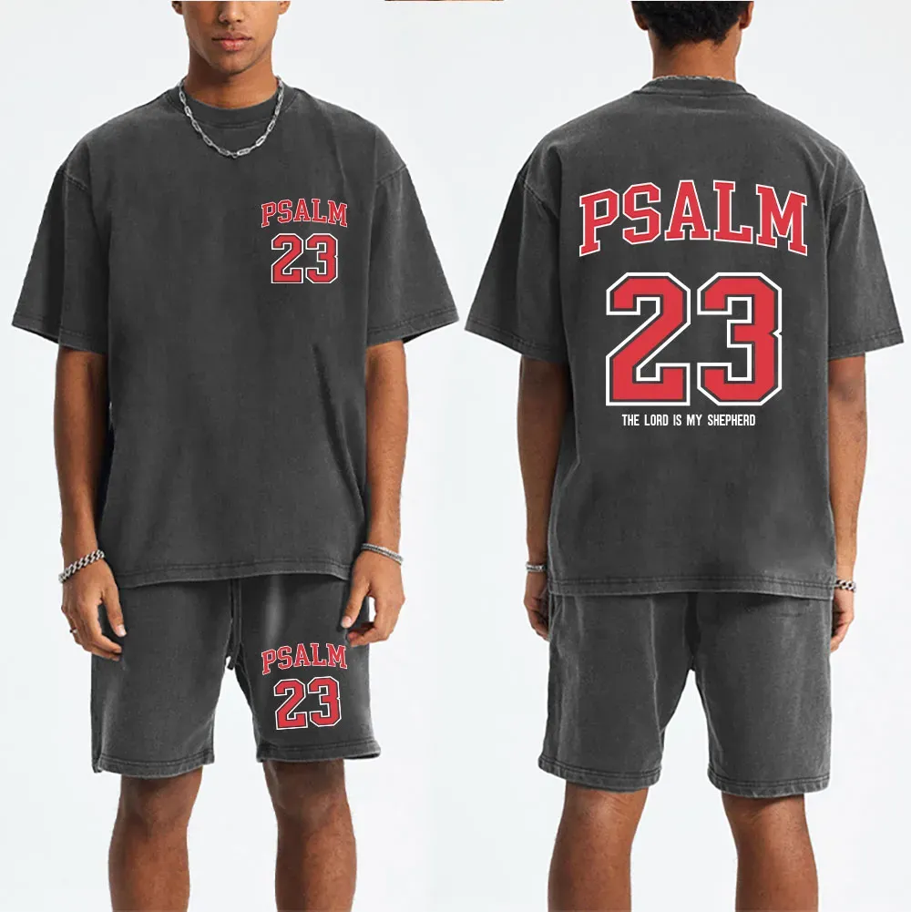 Psalm 23 Christian Washed T-Shirt & Shorts