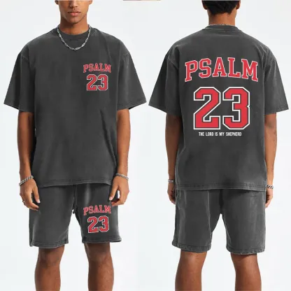 Psalm 23 Christian Washed T-Shirt & Shorts