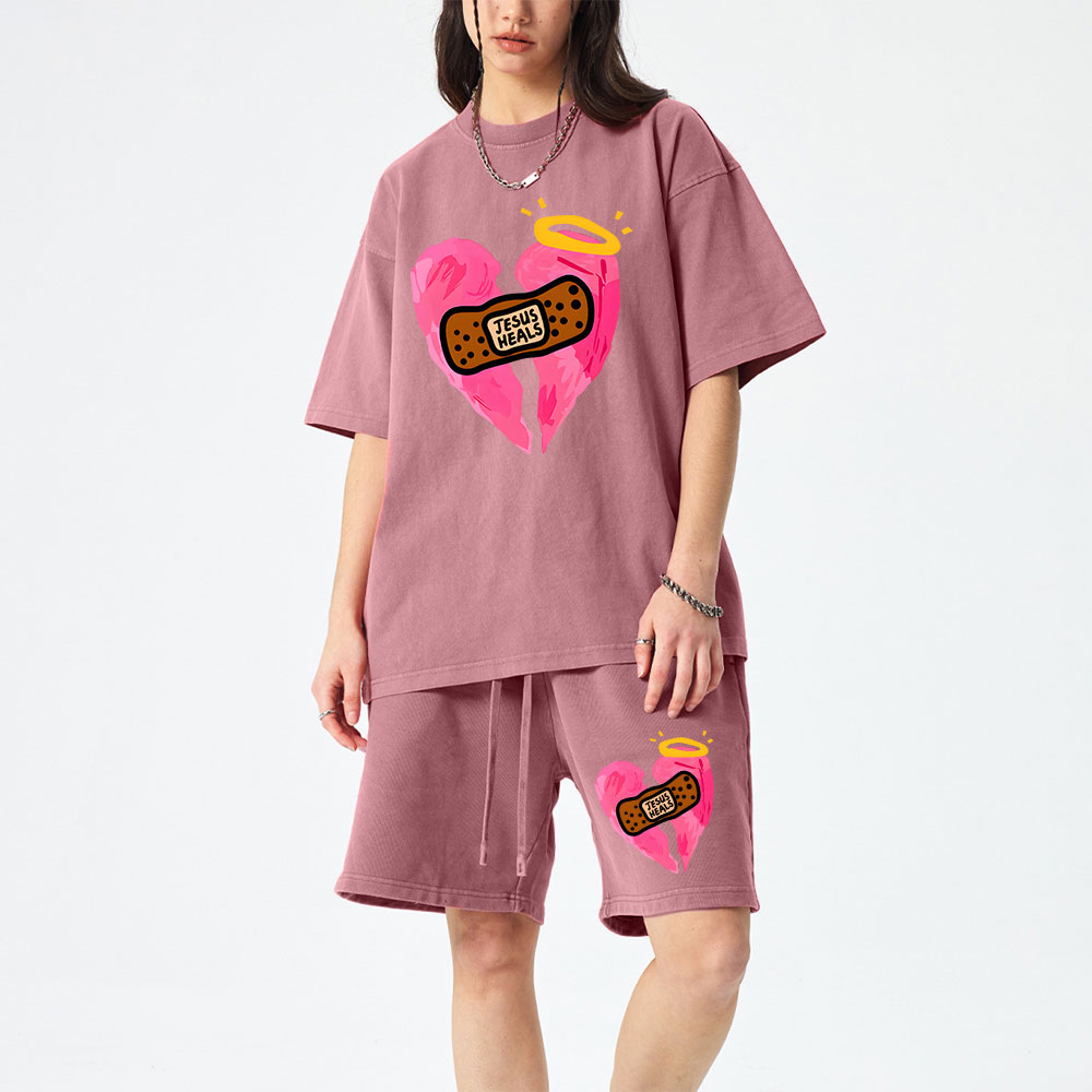 Jesus Heals Christian Washed T-Shirt & Shorts