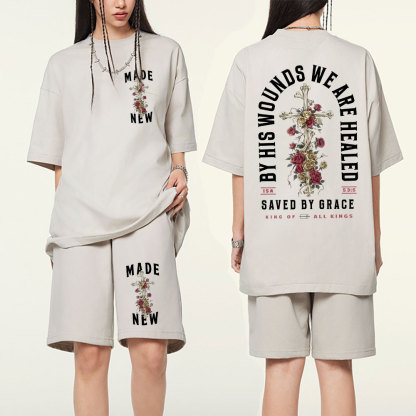 By His Wounds We Are Healed Christian Washed T-Shirt & Shorts