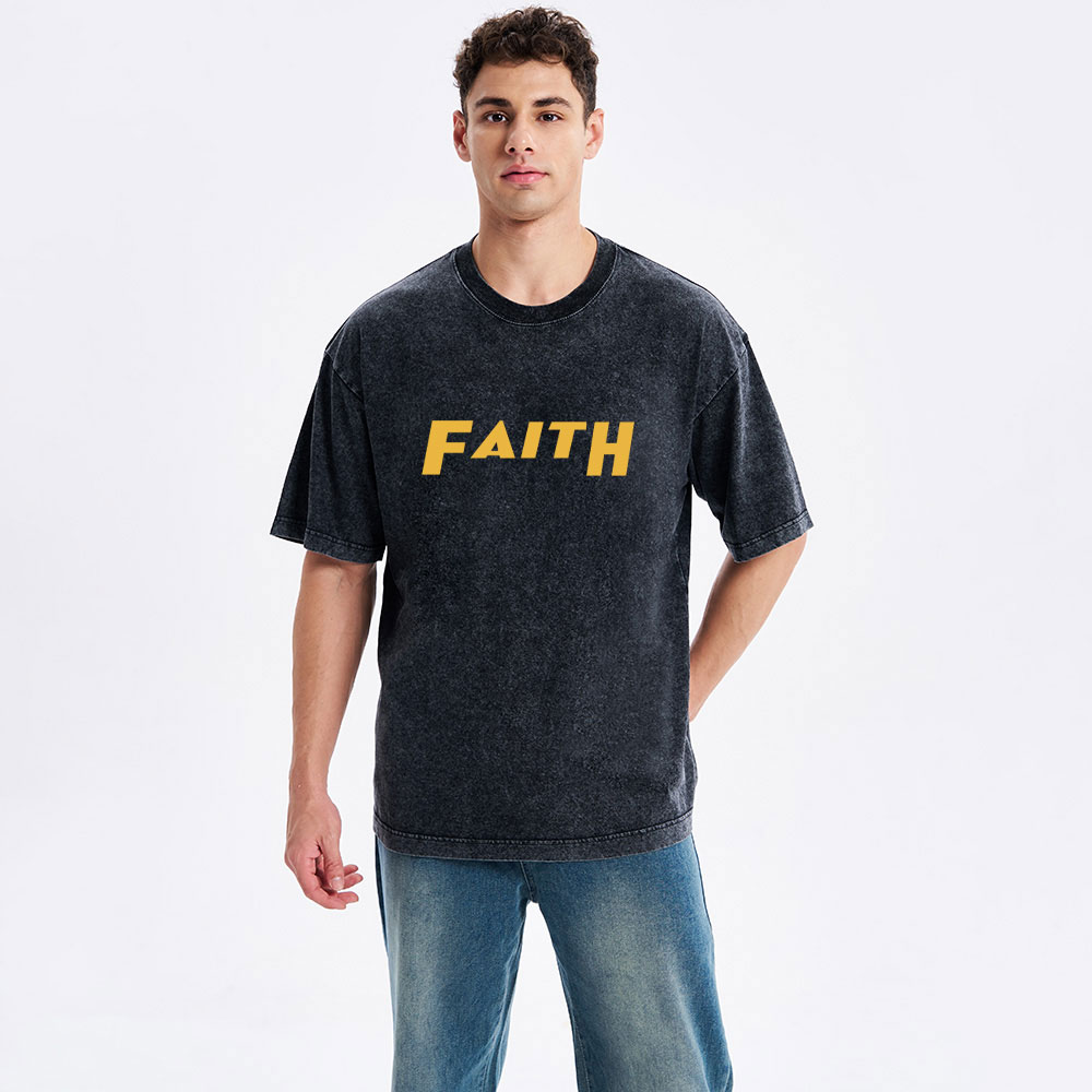 Faith Over Fear Angel Christian Washed T-shirt