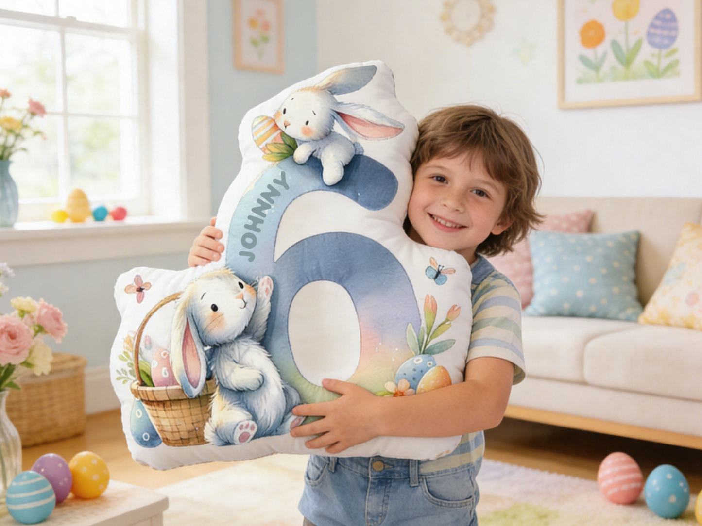 Personalized Cute Easter Bunny Irregular Short Plush Pillow