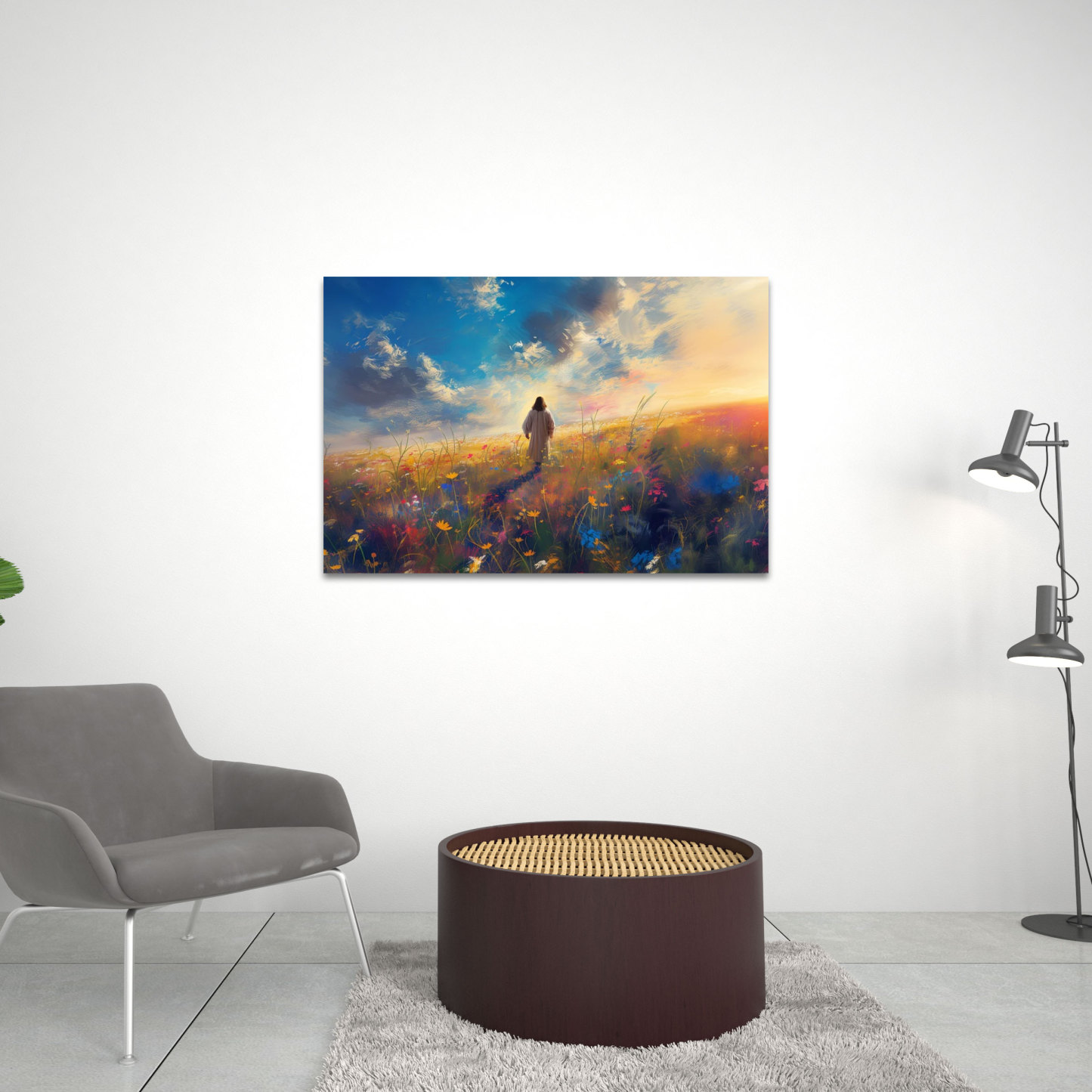Jesus In A Field Of Flowers Christian Canvas Wall Art