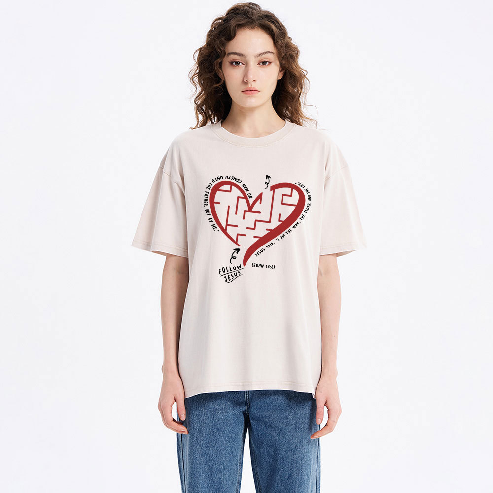 Follow Jesus Heart Christian Washed T-Shirt