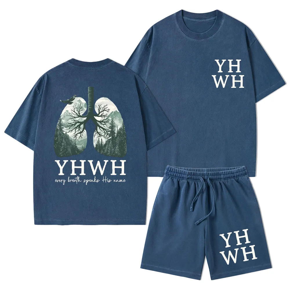 YHWH Nature Lung Christian Washed T-Shirt & Shorts