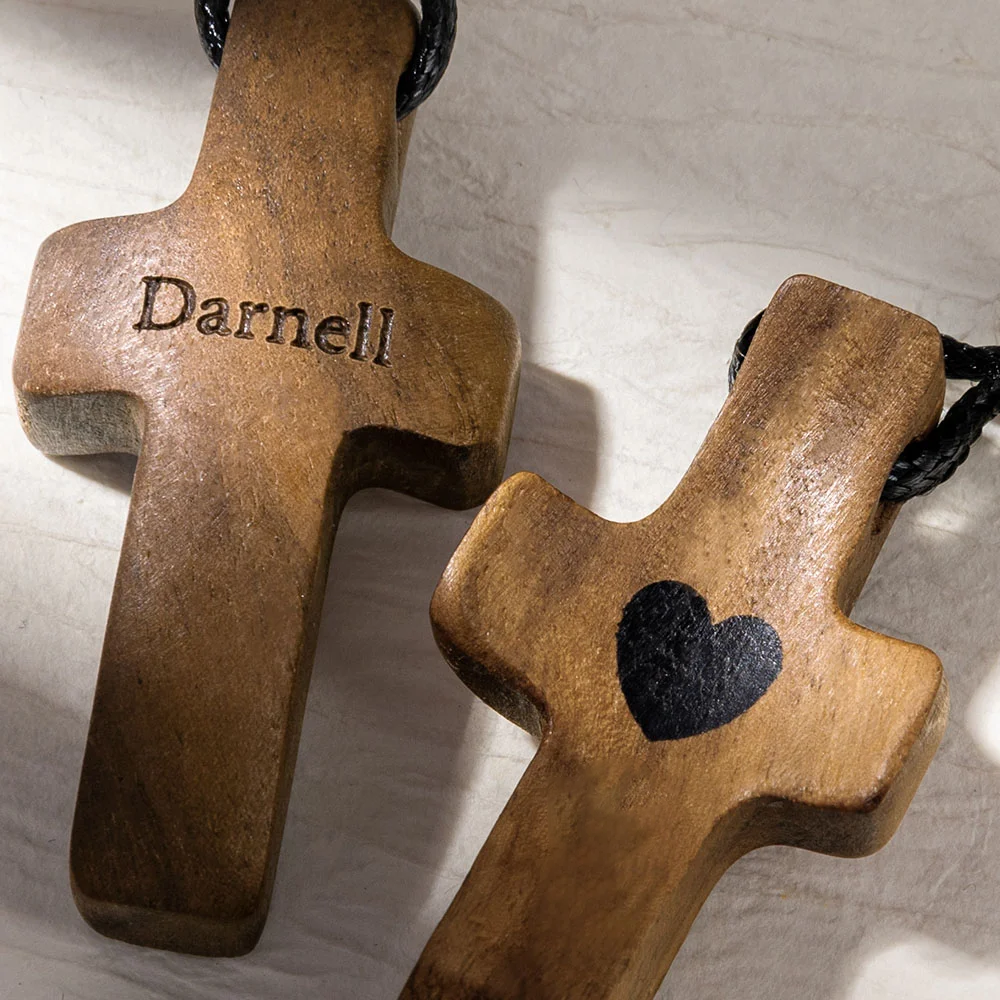 Personalized Christian Walnut Wood Cross Keychain & Handheld Prayer Piece