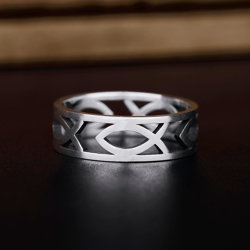 Jesus Fish Christian Sterling Silver Band Ring