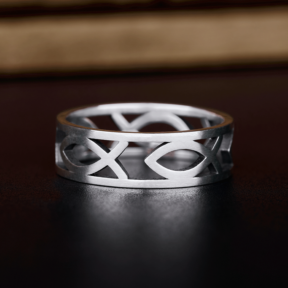 Jesus Fish Christian Sterling Silver Band Ring