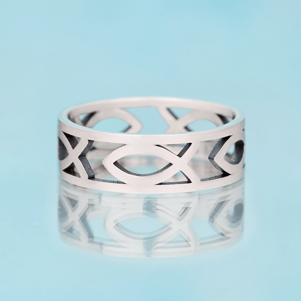 Jesus Fish Christian Sterling Silver Band Ring