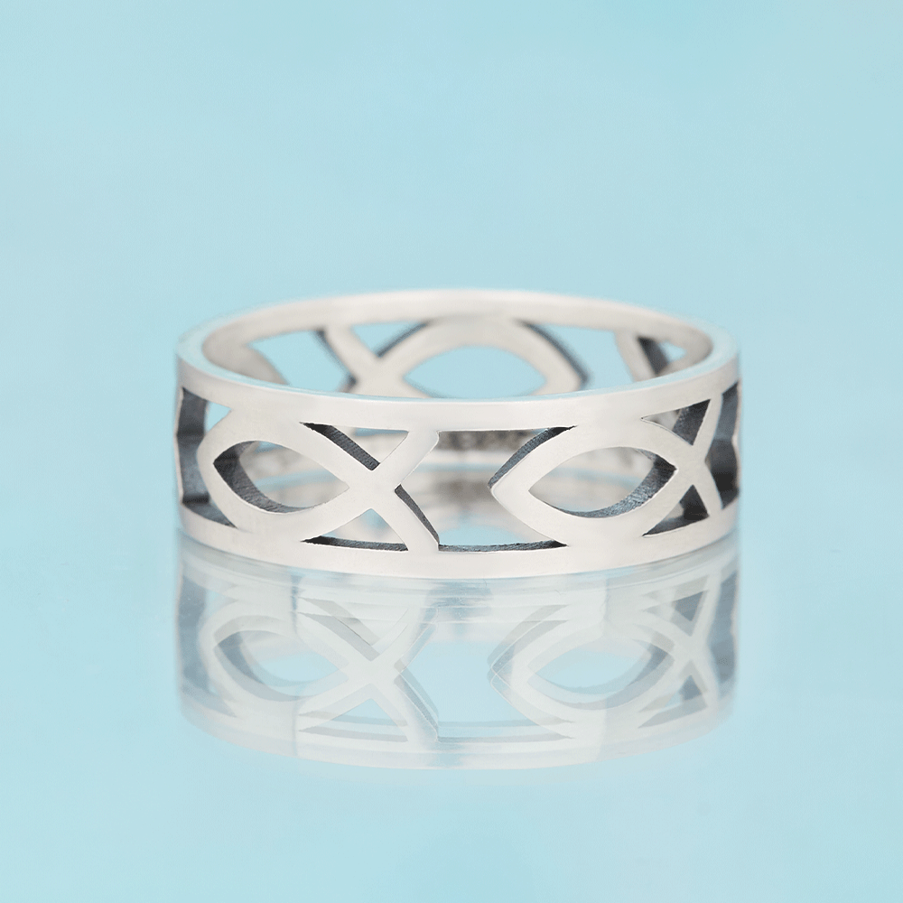 Jesus Fish Christian Sterling Silver Band Ring