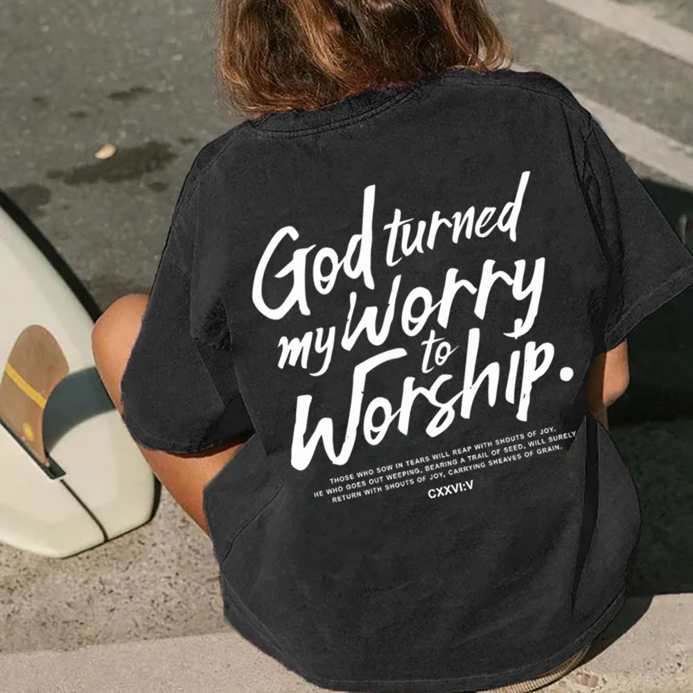 God Turned My Worry Christian Washed T-Shirt