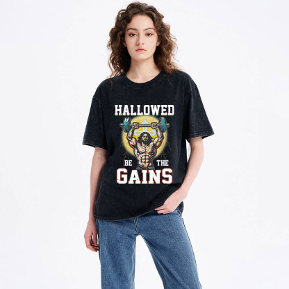 Hallowed Be The Gains Christian Washed T-Shirt