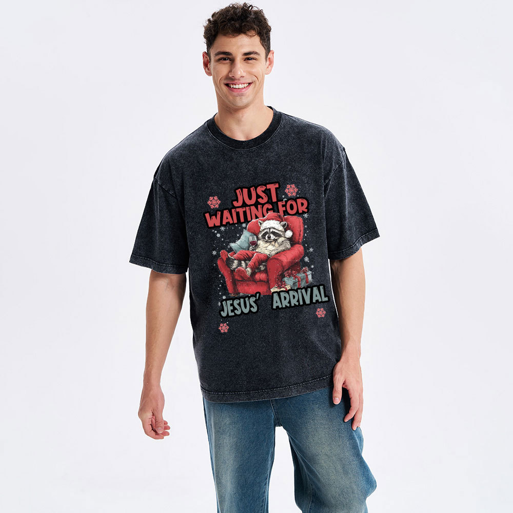 Just Waiting For Jesus' Arrival  Christian Christmas Washed T-Shirt