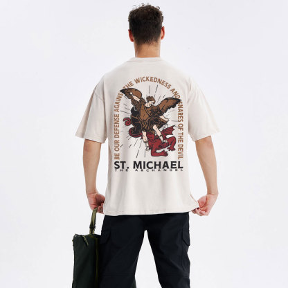 New ST Michael The Archangel Christian Washed T-Shirt