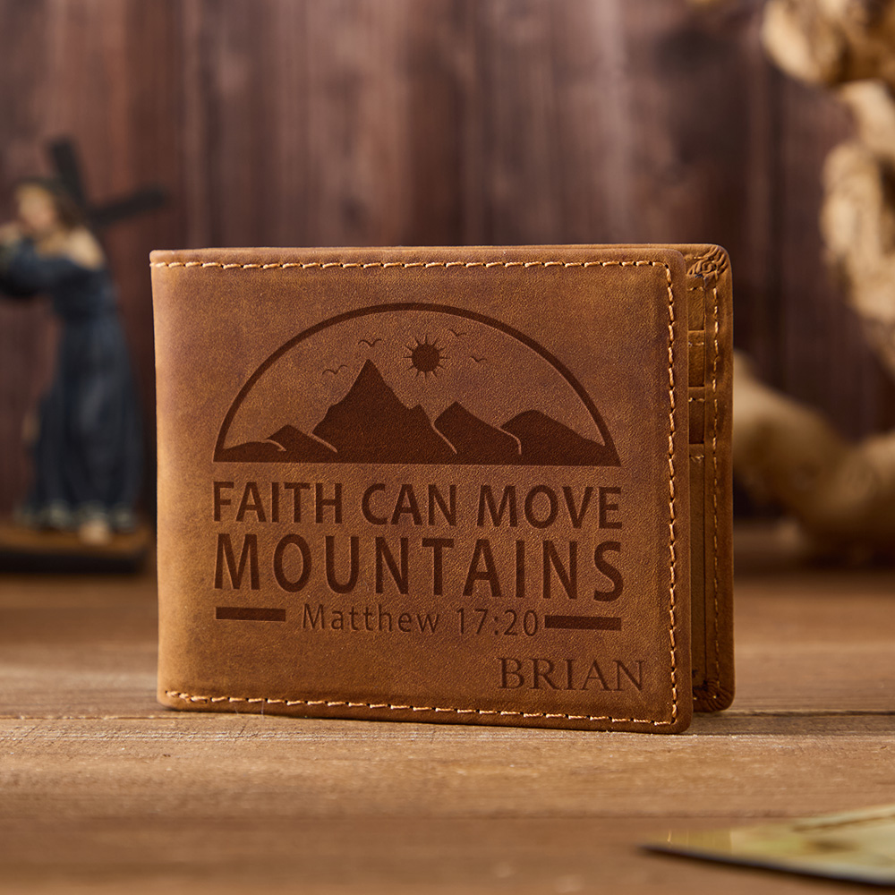 Personalized Faith Can Move Mountains Leather Wallet