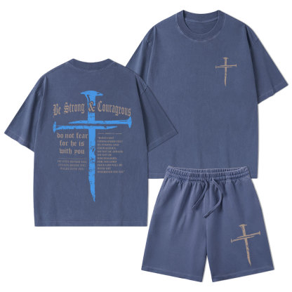 Be Strong & Courageous Christian Washed T-Shirt & Shorts
