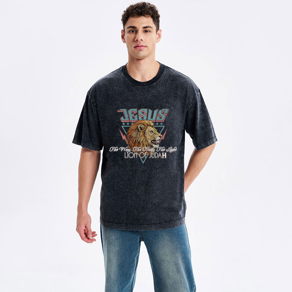 Jesus Lion Of Juda Christian Washed T-Shirt