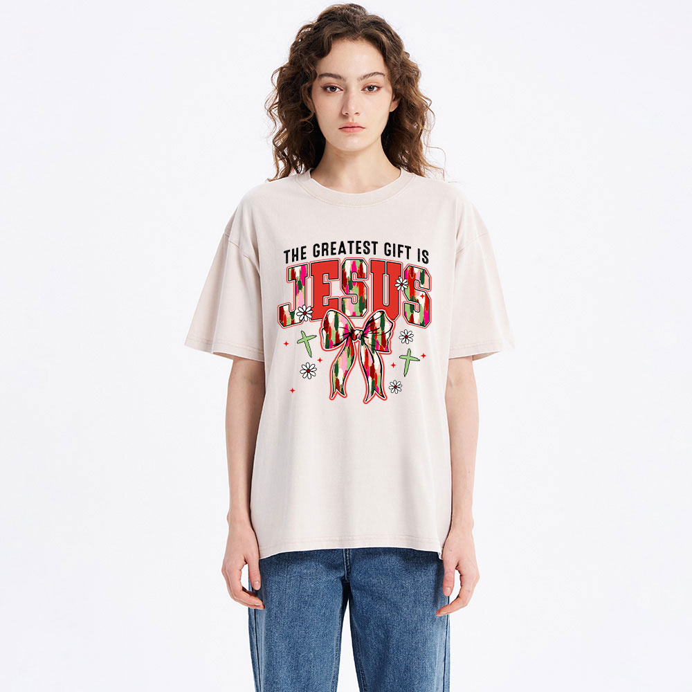 The Greatest Gift Is Jesus Christian Christmas Washed T-Shirt