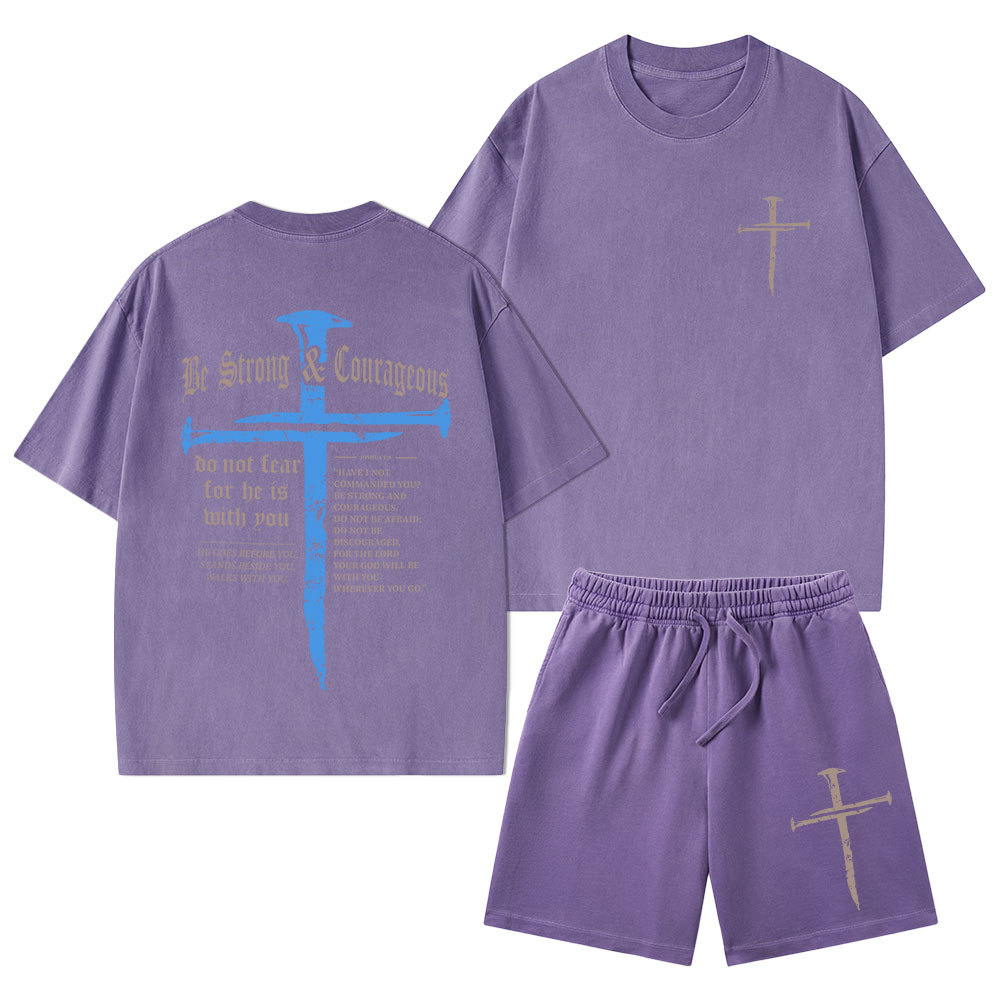 Be Strong & Courageous Christian Washed T-Shirt & Shorts