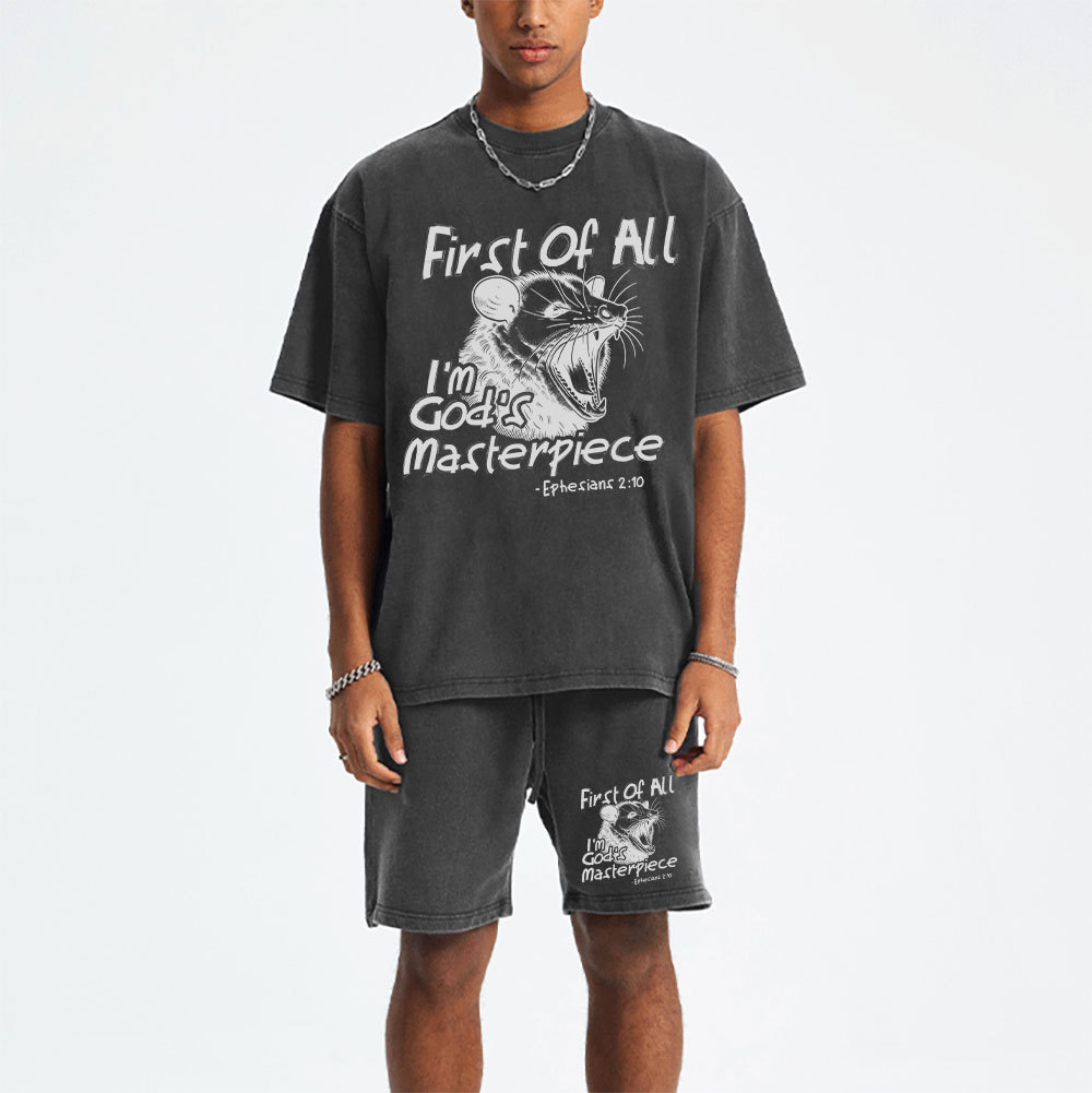 First Of All I'm God's Masterpiece Christian Washed T-Shirt & Shorts