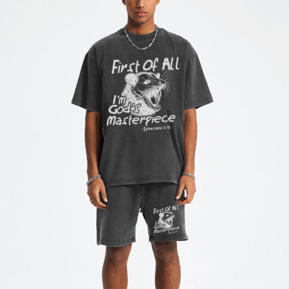 First Of All I'm God's Masterpiece Christian Washed T-Shirt & Shorts