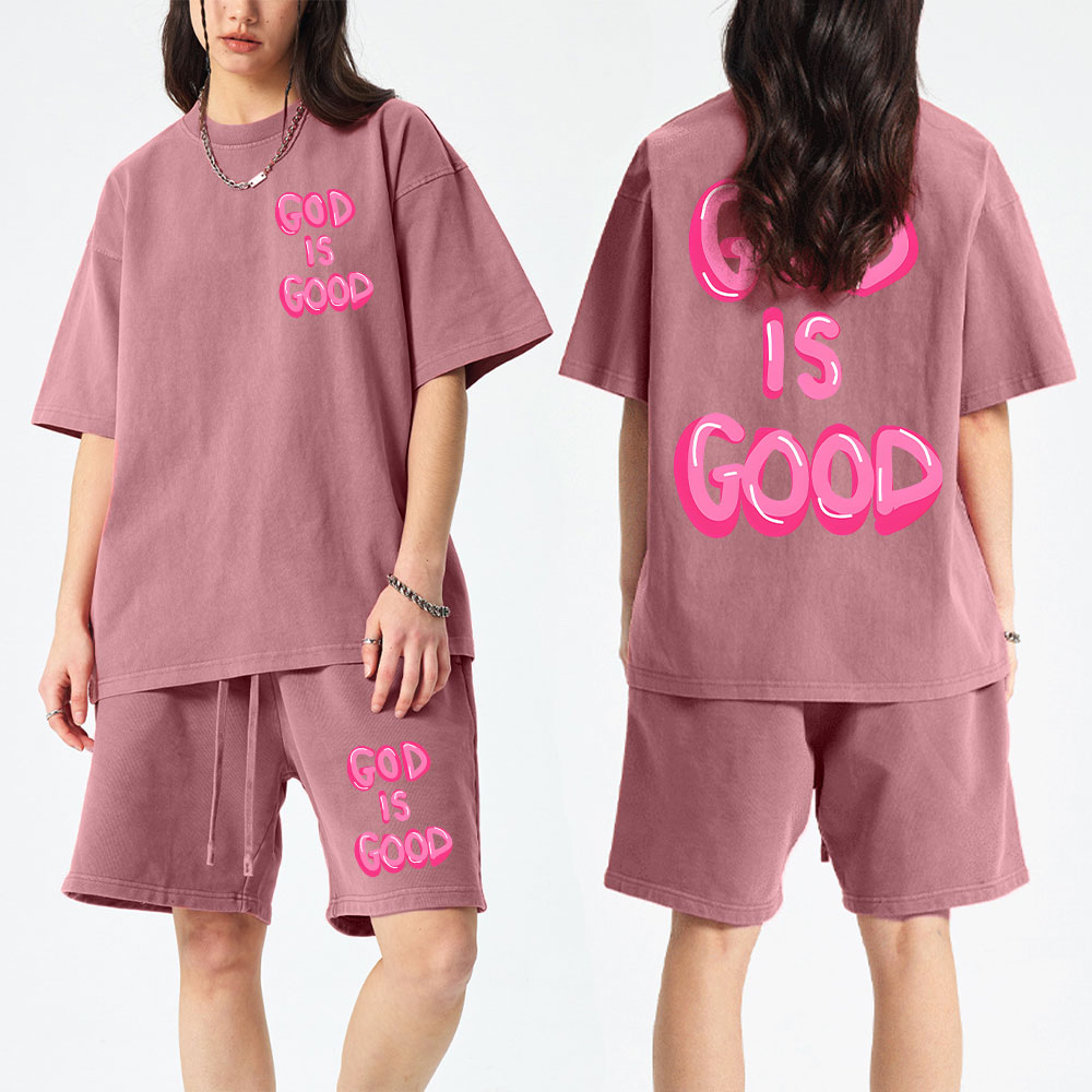 God Is Good Christian Washed T-Shirt & Shorts
