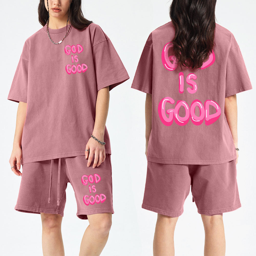 God Is Good Christian Washed T-Shirt & Shorts
