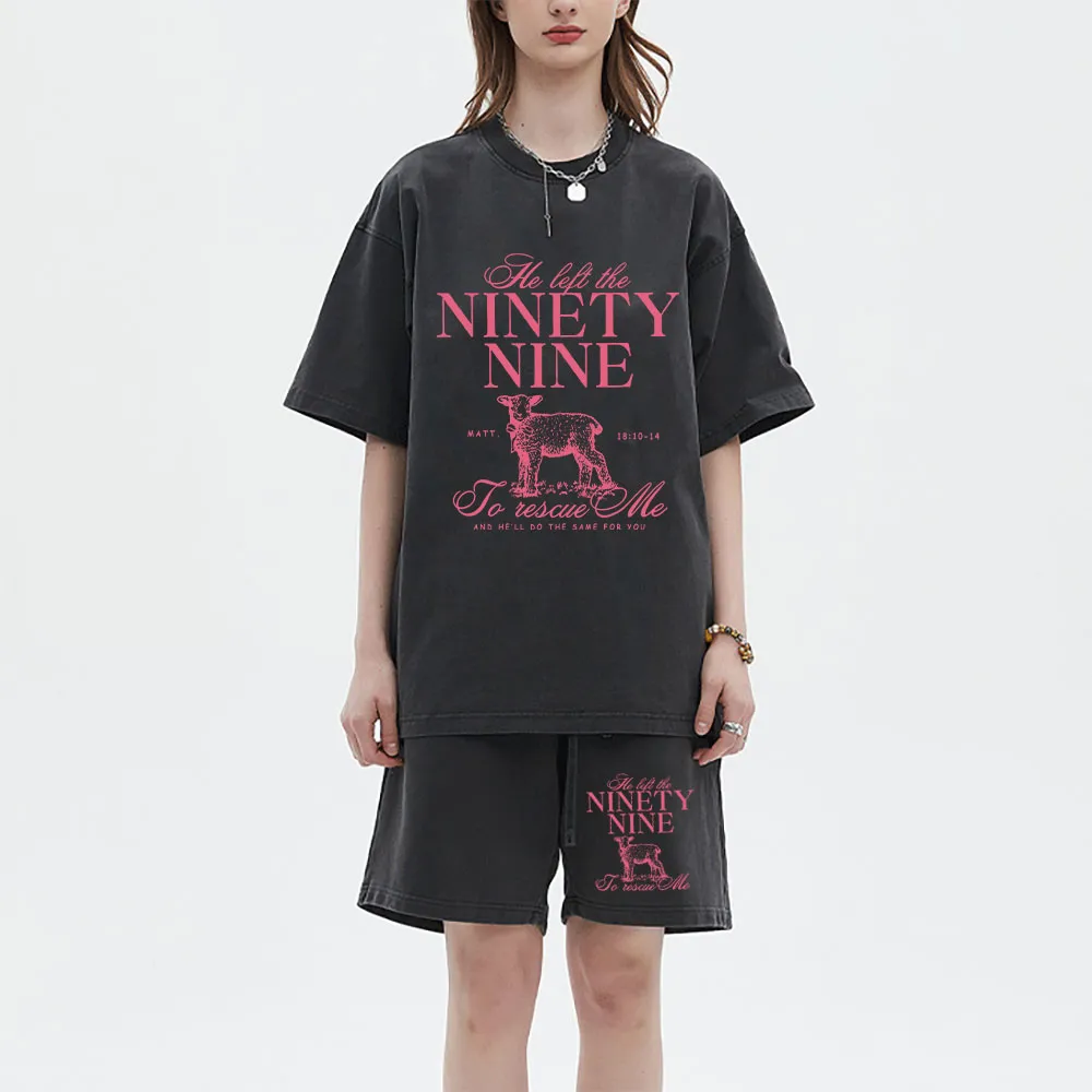 He Left The 99 To Rescues Me Christian Washed T-Shirt & Shorts