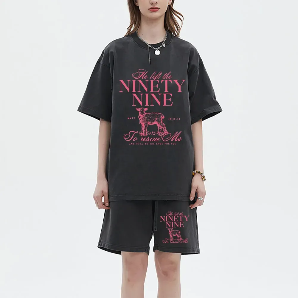 He Left The 99 To Rescues Me Christian Washed T-Shirt & Shorts