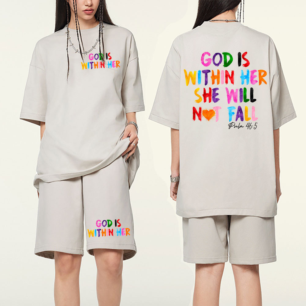 God Is Within Her She Will Not Fall Christian Washed T-Shirt & Shorts