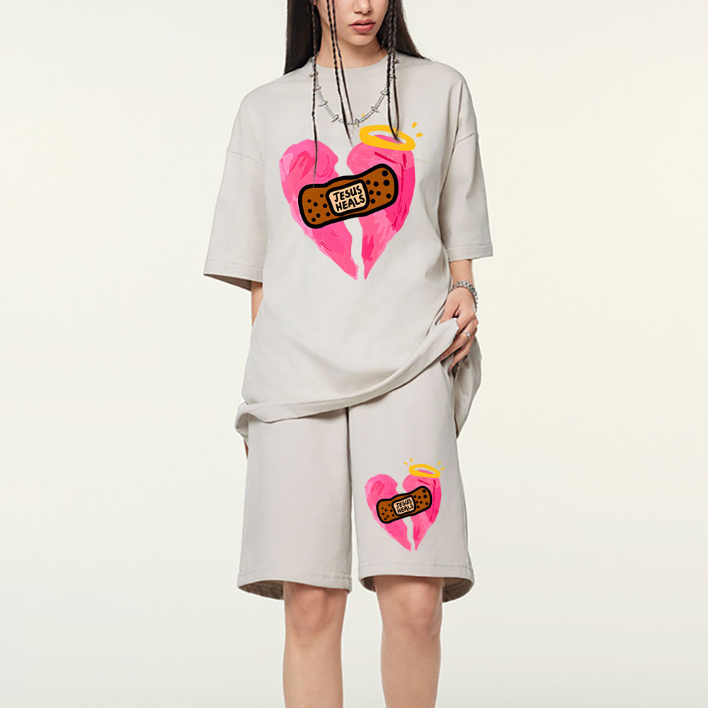 Jesus Heals Christian Washed T-Shirt & Shorts