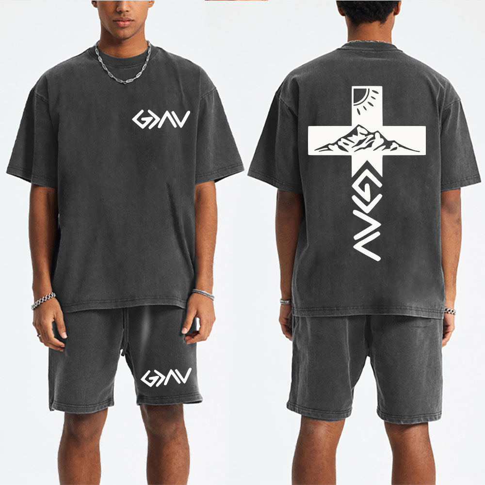God Is Greater Than The Highs And Lows Christian Washed T-Shirt & Shorts