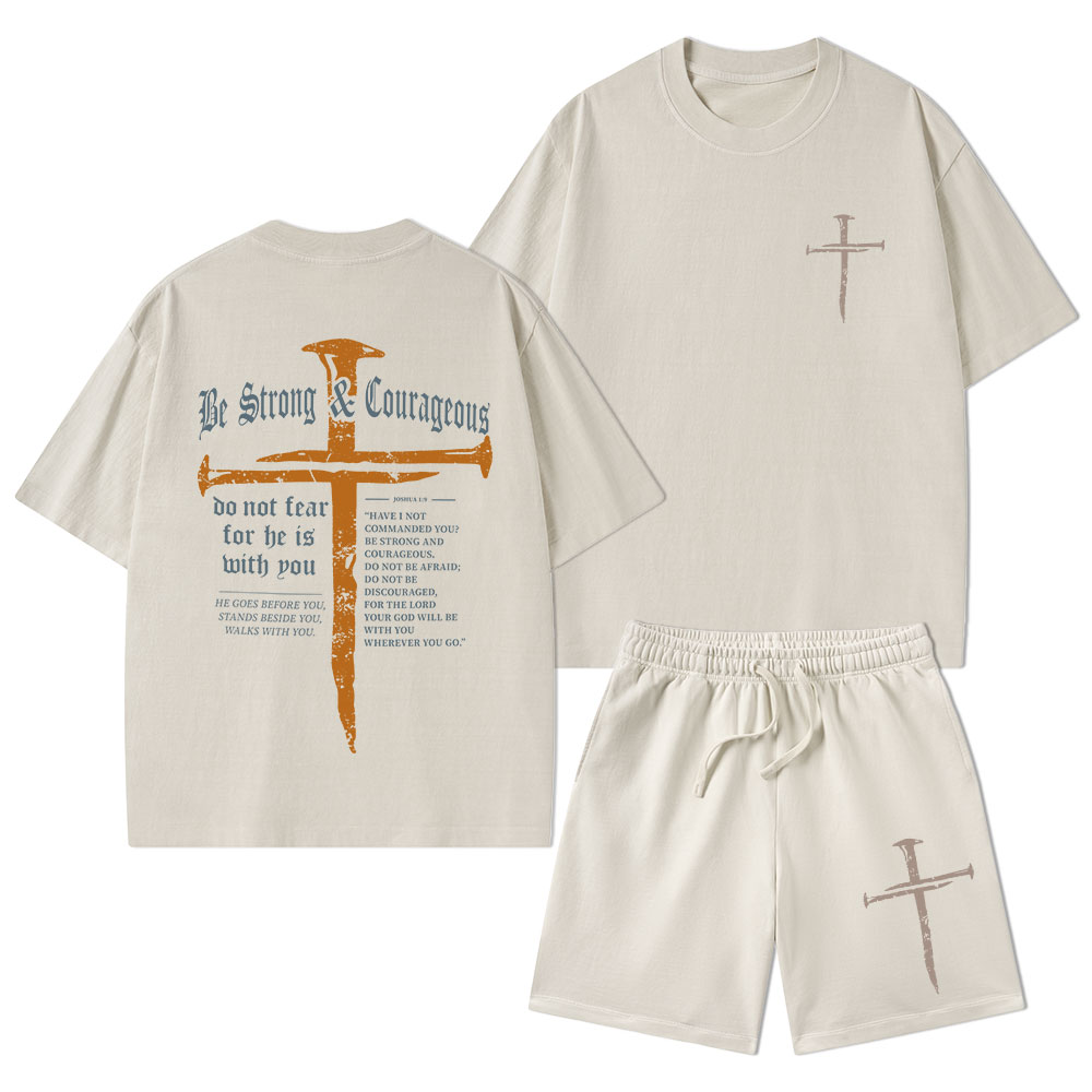 Be Strong & Courageous Christian Washed T-Shirt & Shorts