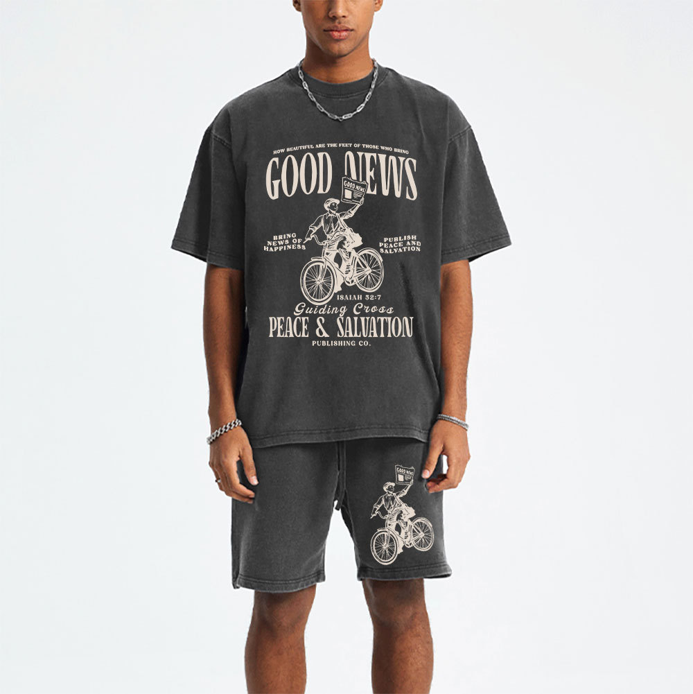 Good News Christian Washed T-Shirt & Shorts