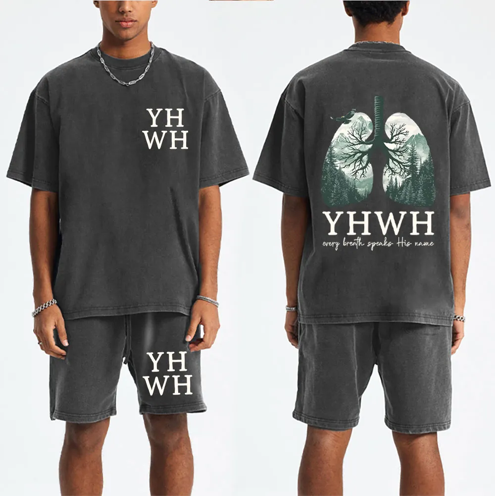 YHWH Nature Lung Christian Washed T-Shirt & Shorts