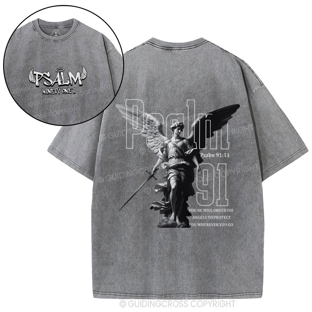For He Will Order His Angels To Protect You Christian Washed T-Shirt