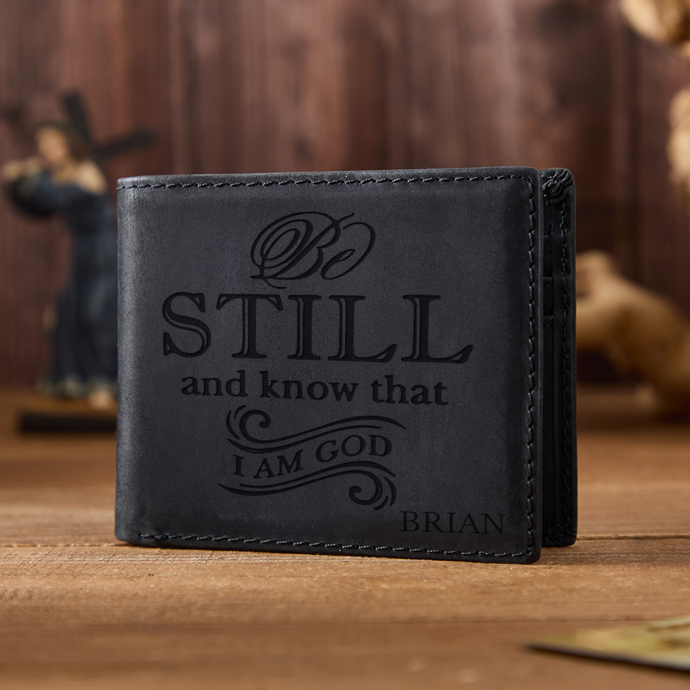 Personalized Be Still And Know Leather Wallet