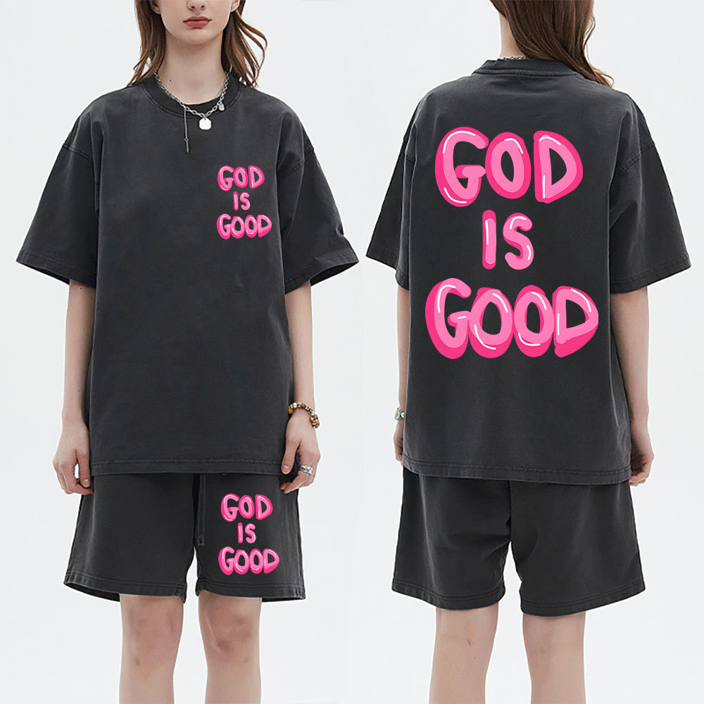 God Is Good Christian Washed T-Shirt & Shorts