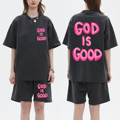 God Is Good Christian Washed T-Shirt & Shorts