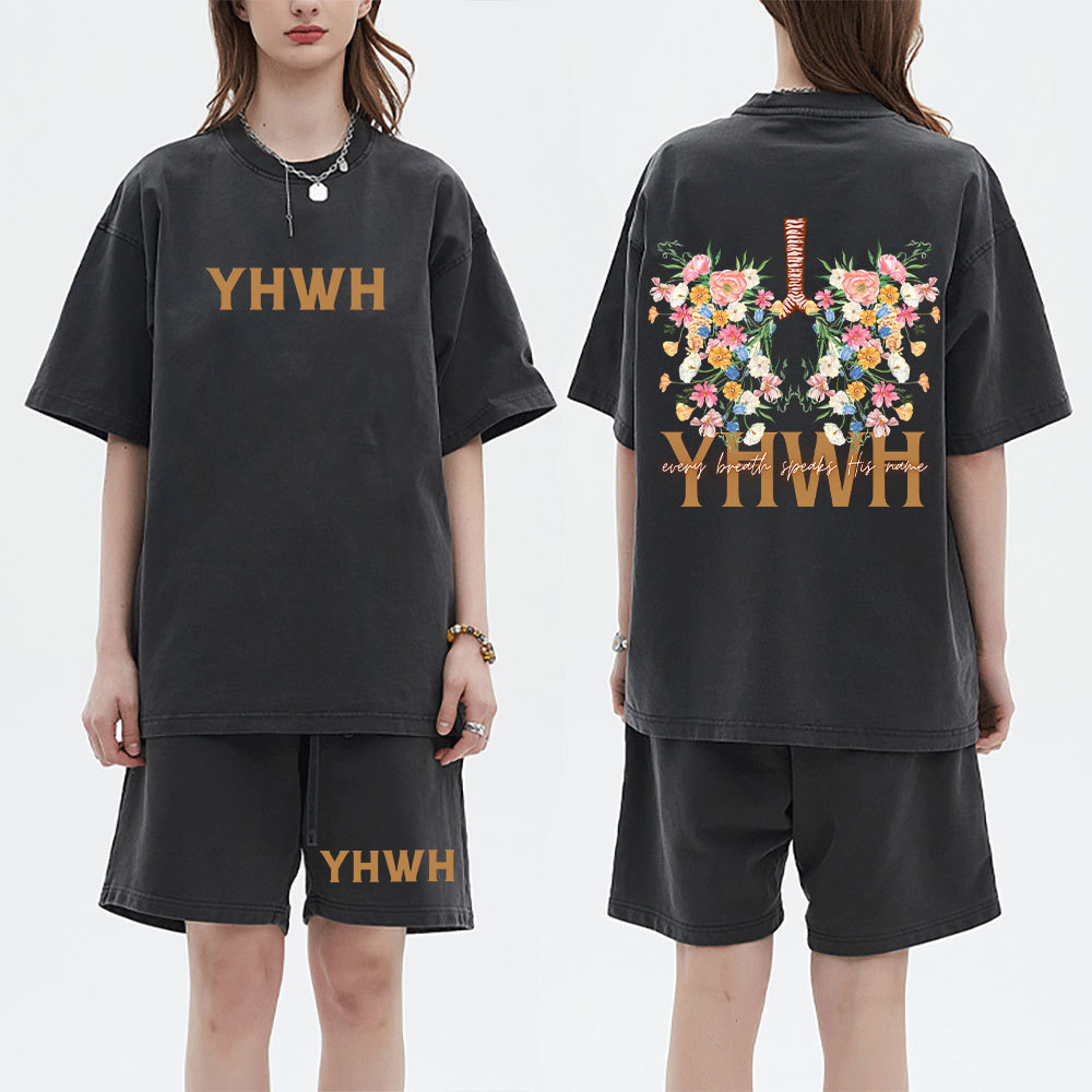 YHWH Every Breath Speaks His Name Christian Washed T-Shirt & Shorts