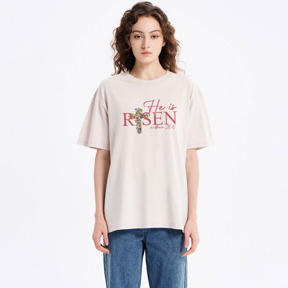 He Is Risen Christian Washed T-Shirt
