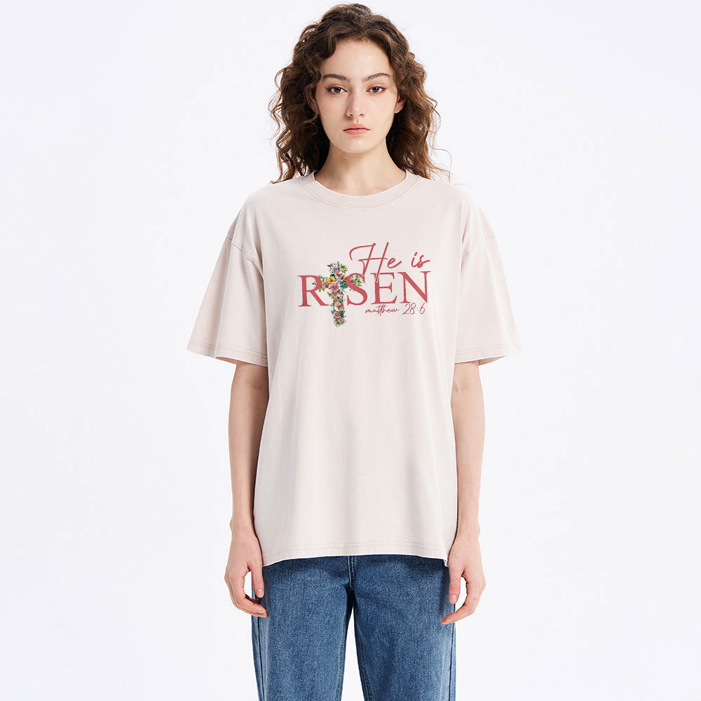 He Is Risen Christian Washed T-Shirt