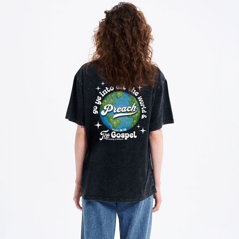 Go Ye Into All The World Christian Washed T-Shirt