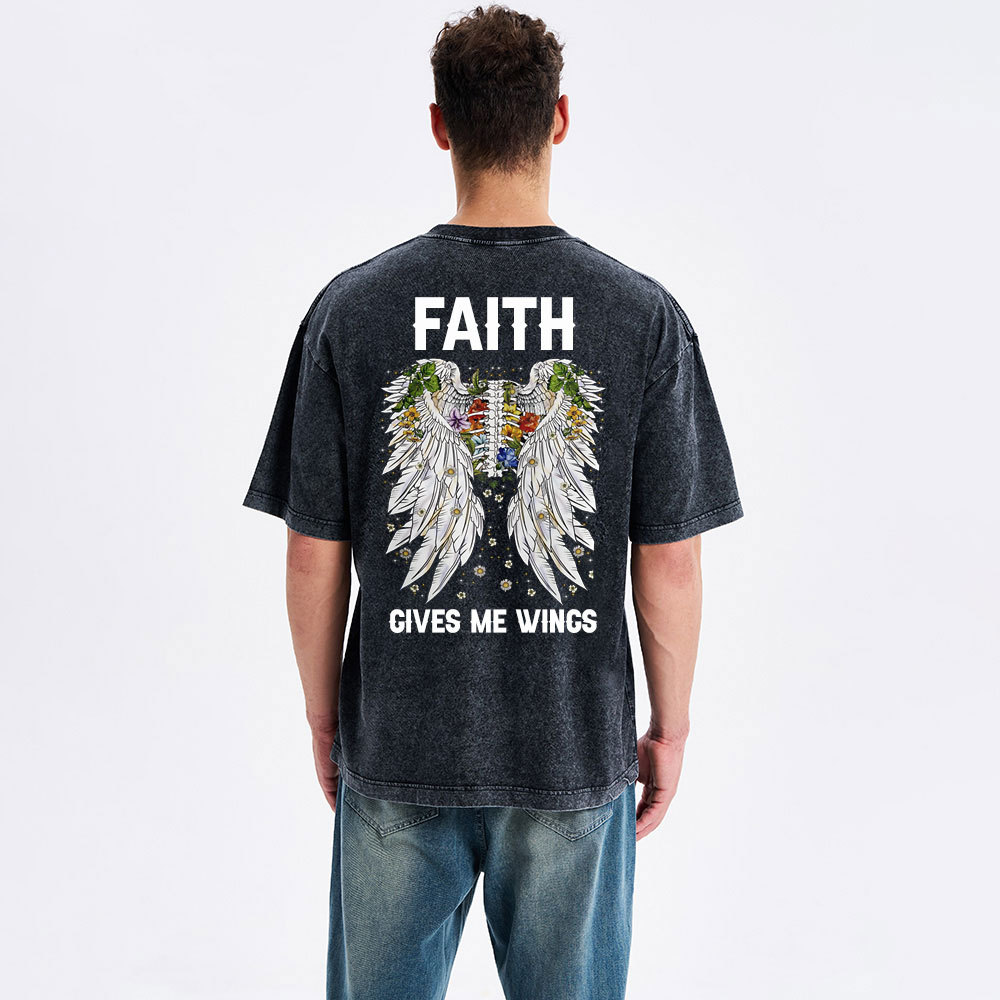 Faith Gives Me Wings Christian Washed T-Shirt