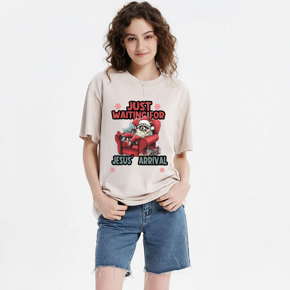 Just Waiting For Jesus' Arrival  Christian Christmas Washed T-Shirt