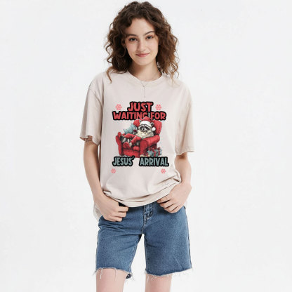 Just Waiting For Jesus' Arrival  Christian Christmas Washed T-Shirt