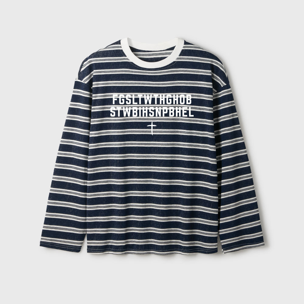 John 316 T-Shirt For God So Loved The World Christian Long Sleeve Striped T-Shirt